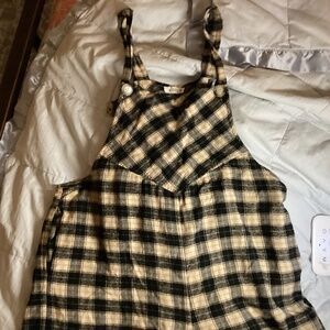 Flannel wide leg overalls